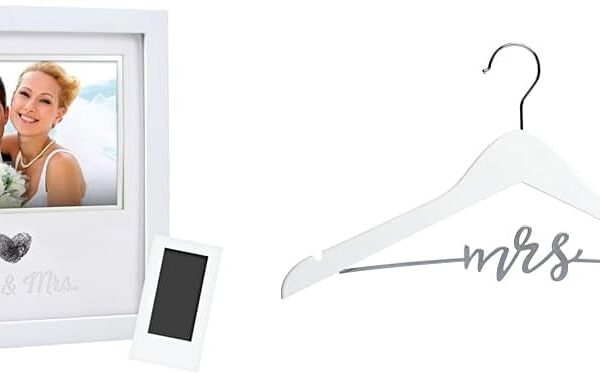 Bundle of Pearhead Heart Thumbprint Photo Frame and Ink Kit + Pearhead Mrs. Wedding Dress Hanger