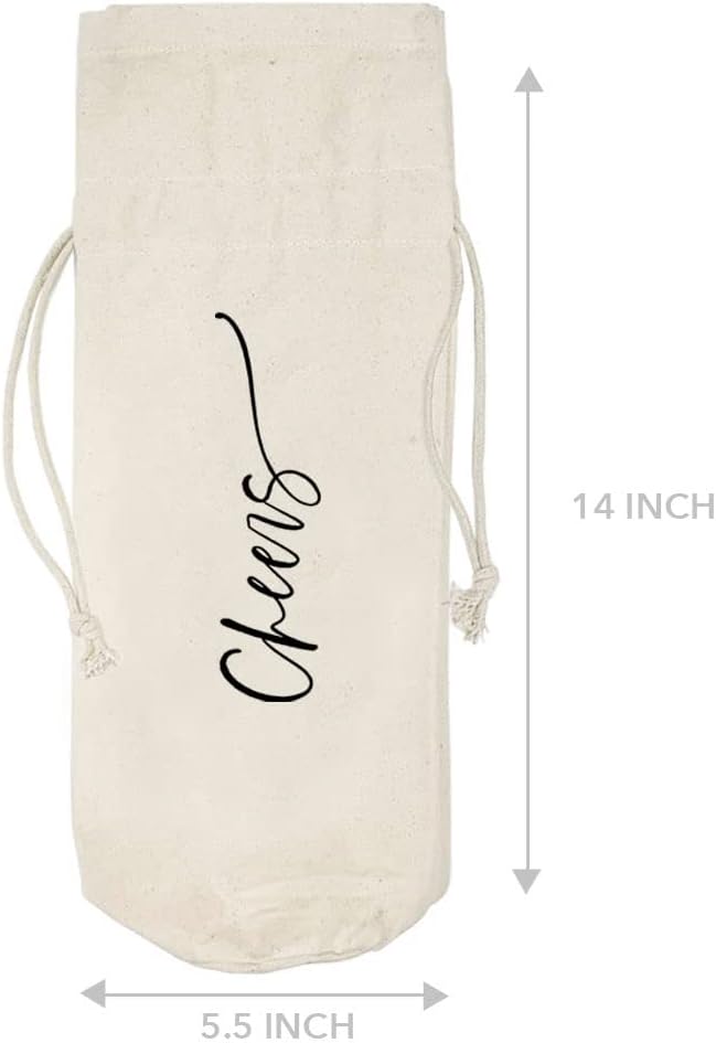 Andaz Press Cheers Wine Bag, Wine Bottle Cover, Wedding Canvas Wine Bag, Champagne Bottle Bag, Wedding Gifts, Wedding Day, Engagement Gift, Gift For Her, Him, Bride, Groom, Couples, Newlyweds, 1-Pack