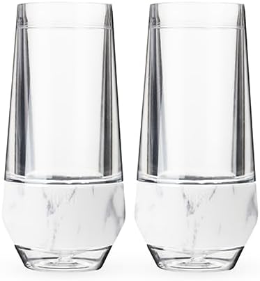 Host Champagne Freeze Stemless Chilling Wine Glasses, 9oz Set of 2, Freezer Cooling Cups, Insulated Flute Gifts for Women, For Mimosas, Prosecco and Bubbly, Marble