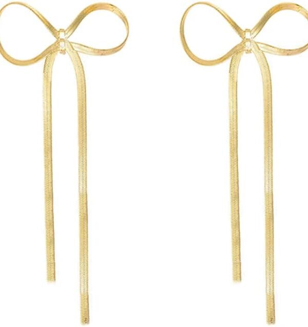 Bow Drop Dangle Earrings for Women, Long Tassel Chain Earrings Wedding Statement Earrings