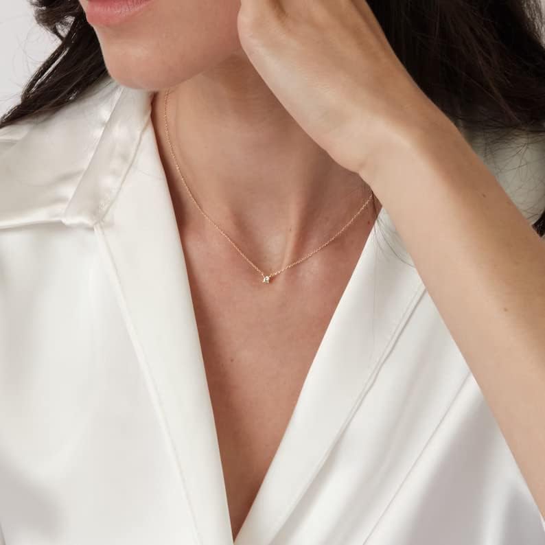 MIDEEO CZ Diamond Necklace for Women Dainty Layered Cubic Zirconia Solitaire Pendant Necklace Gold Plated Waterdrop Shape Square Emerald Green CZ Simulated Diamond Bridesmaid Necklace