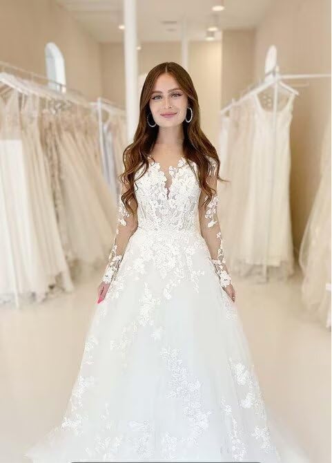 Miao Duo Women’s Elegant Lace Beach Wedding Dresses for Bride 2025 with Sleeves Wedding Bridal Gowns YZTS014