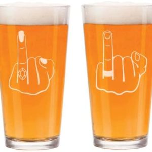 16 oz Beer Pint Glass Gift Set Of 2 Wedding Ring Fingers Mr and Mrs Engagement Wedding Gift Bride Groom