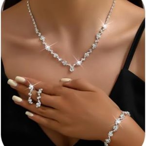UDYLGOON Necklace Earrings Bracelet Jewelry Set Bride Bridesmaid Wedding Prom Party