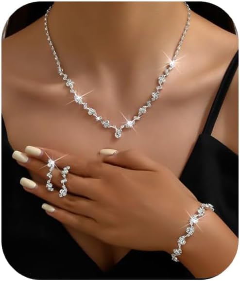 UDYLGOON Necklace Earrings Bracelet Jewelry Set Bride Bridesmaid Wedding Prom Party