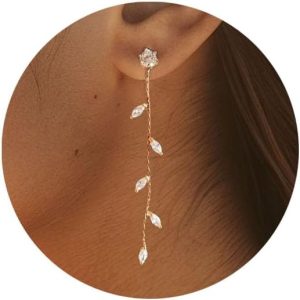 Long Crystal Drop Earrings Dangling Cubiz Zirconia Threader Earrings Crystal Leaf Drop Dangle Earrings for Women Bridal Wedding