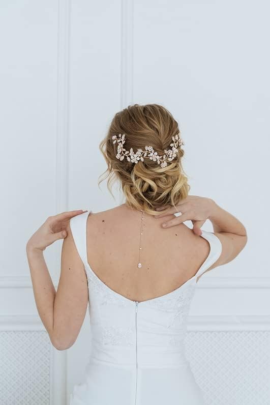 SWEETV Teardrop Wedding Back Necklace for Bride Bridesmaids, Cubic Zirconia Simple Back Pendant Bridal Necklace for Wedding Party