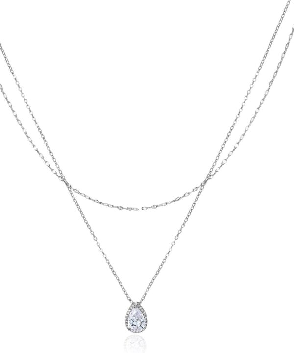 SWEETV Teardrop Wedding Back Necklace for Bride Bridesmaids, Cubic Zirconia Simple Back Pendant Bridal Necklace for Wedding Party