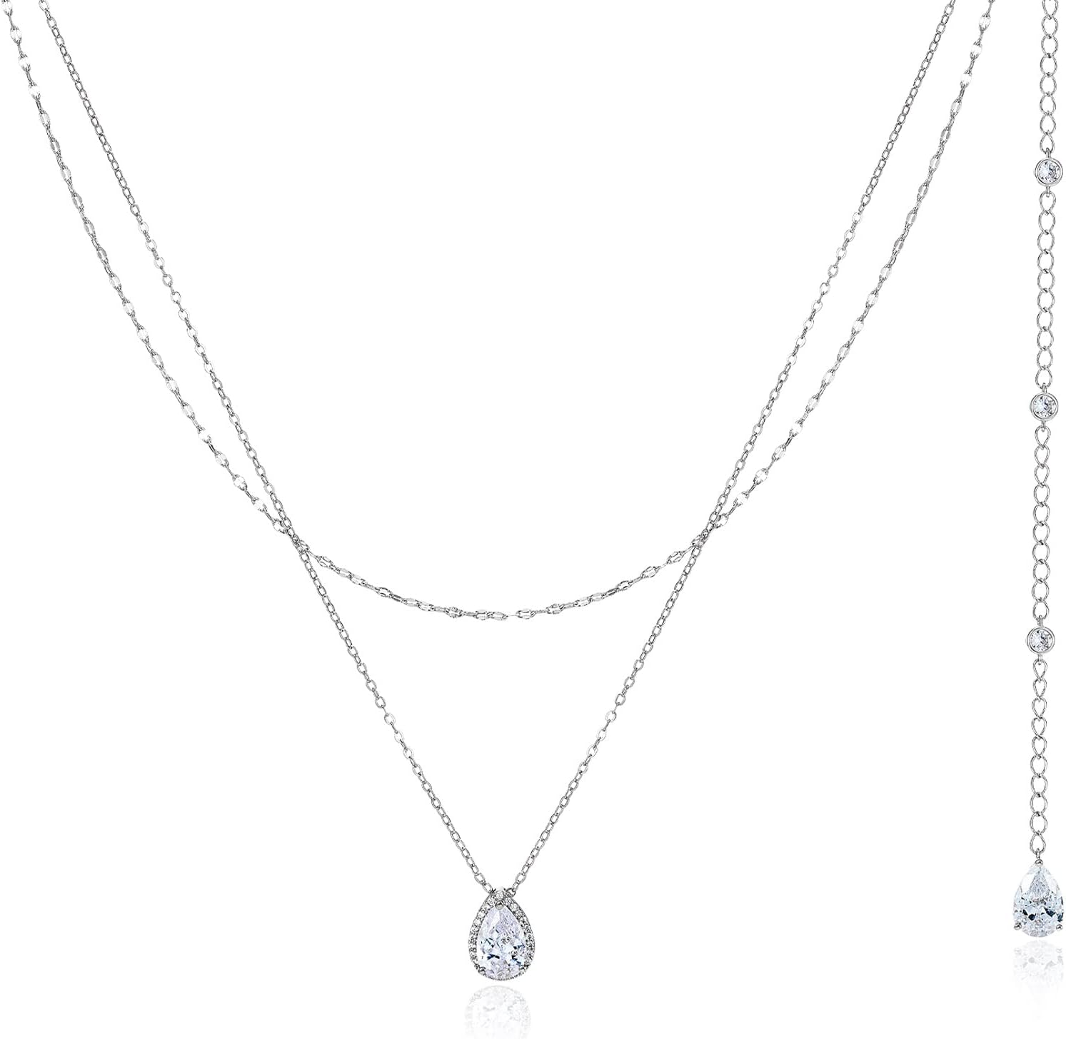 SWEETV Teardrop Wedding Back Necklace for Bride Bridesmaids, Cubic Zirconia Simple Back Pendant Bridal Necklace for Wedding Party