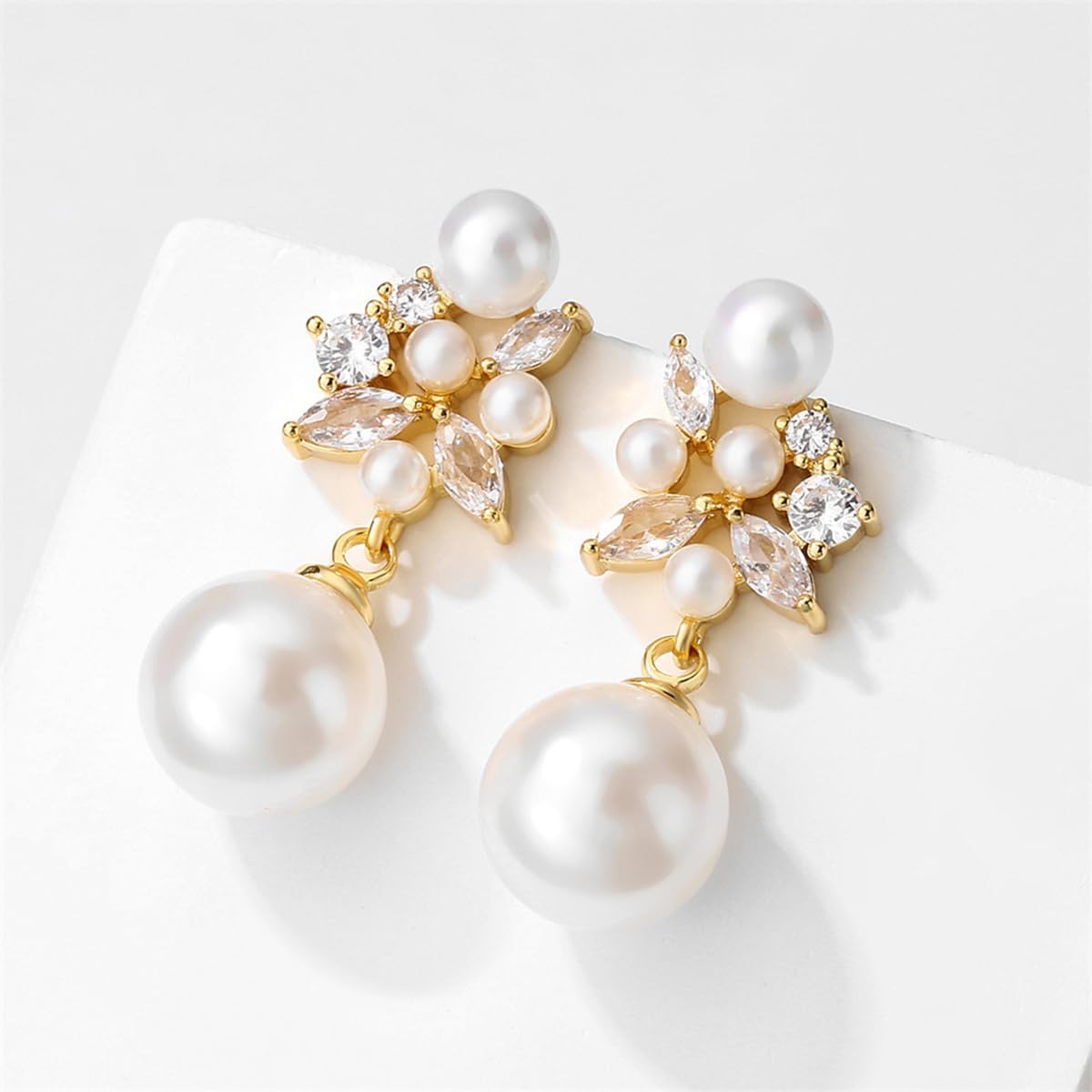 Pearl Drop Dangle Earrings for Women, Pearl Wedding Earrings for Brides Dangling, CZ Bridal Earrings for Wedding Bridesmaids, Prom Jewelry Gifts