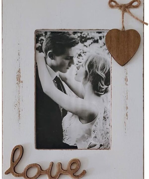 4x6 Wood Picture Frames White for Love with Heart-Table Top and Wall Mounting Photo Frames Distressed for Wedding