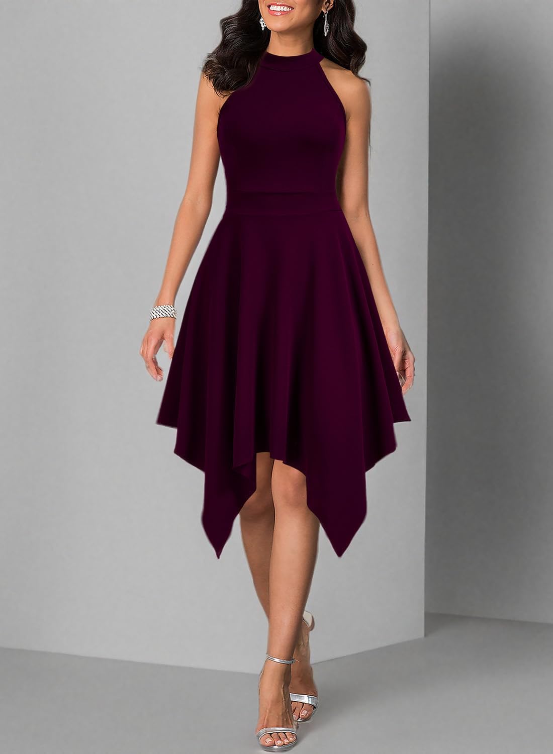 WOOSEA Women’s Sleeveless Halter Neck Formal Dress Hem Asymmetrical A Line Party Cocktail Dress