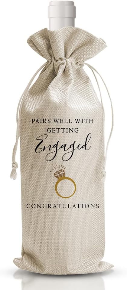 Engegement Wine Gift Bag Married Gifts for Bride Groom, Bridal Shower Gifts for Couples Her Him, Engagement Wedding Party Decorations, Newlywed Gift, 1 Pcs Burlap Wine Bottle Cover Bag