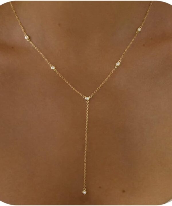 Gold Necklace for Women, Dainty Gold Long Necklaces 14k Gold Plated Prom Lariat Necklace Cute Choker Necklaces for Women Trendy Stuff Fashion Costume Gold Accessories Christmas Jewelry Gifts