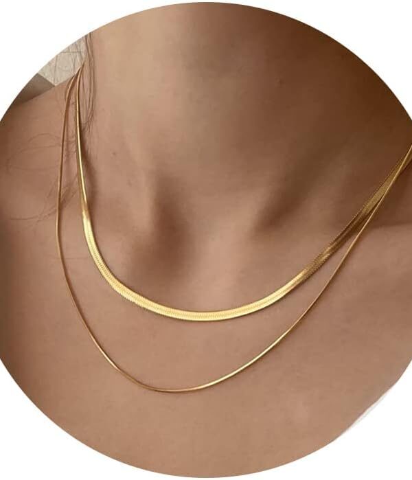 CHESKY 14K Gold/Silver Plated Snake Chain Necklace Herringbone Necklace Gold Choker Necklaces for Women Gifts Jewelry 1.5/3/5MM(W) 14"/16"(L)