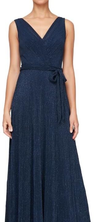 Alex Evenings Womens Sleeveless V-Neck Long A-line Dress, Elegant Formal Gown, Wedding Guest, Party Dress