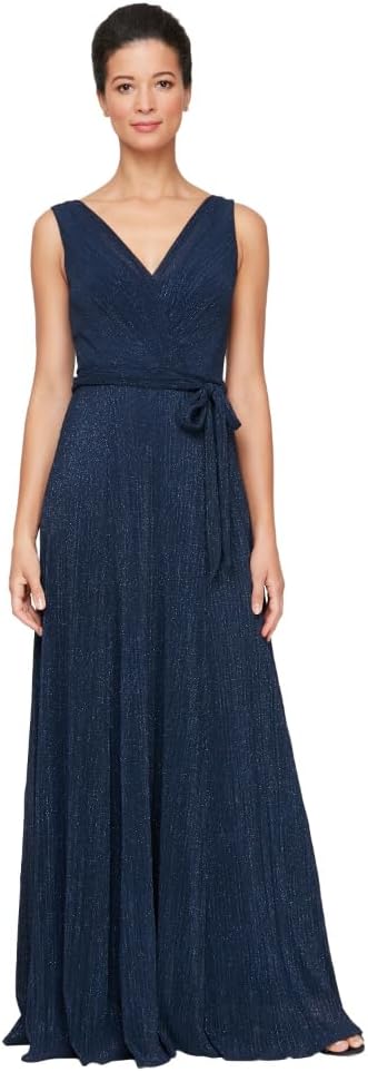 Alex Evenings Womens Sleeveless V-Neck Long A-line Dress, Elegant Formal Gown, Wedding Guest, Party Dress