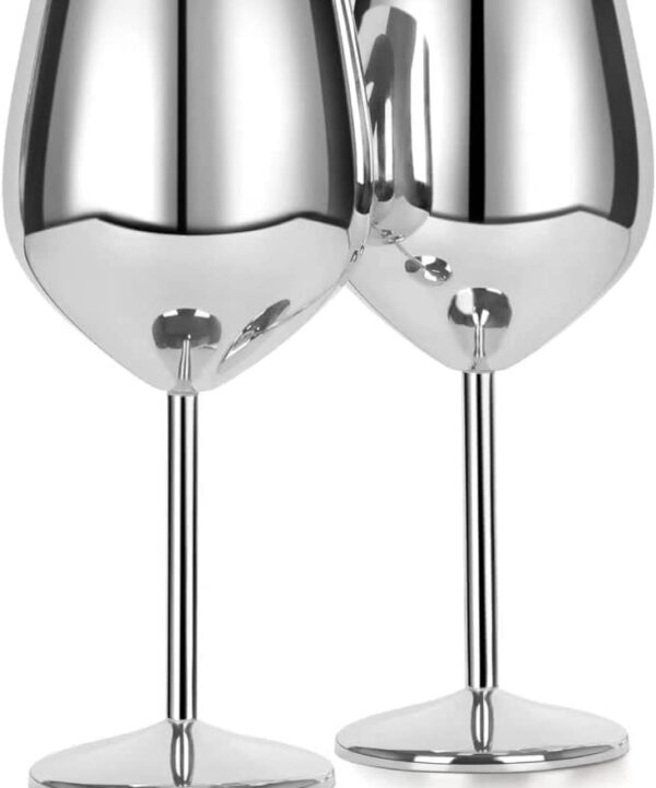 VERISA Stainless steel wine glasses,18oz Unbreakable Steel Wine glass, Shatterproof Metal wine Goblets for Outdoor, Picnic,Party, Gift Box Red wine 2 wine glasses (SILVER)