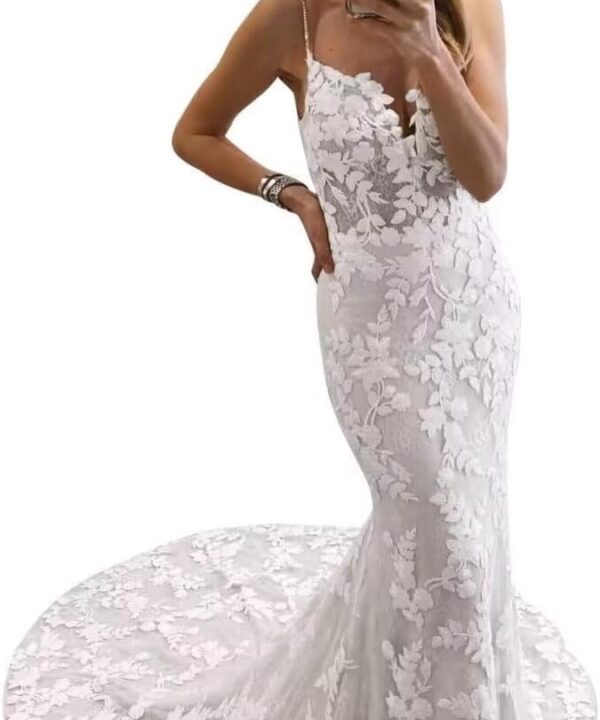 Mermaid Lace Wedding Dresses for Bride 2025 V Neck Bride Dress with Train