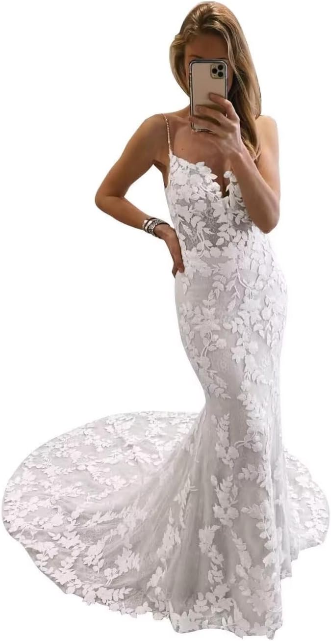 Mermaid Lace Wedding Dresses for Bride 2025 V Neck Bride Dress with Train