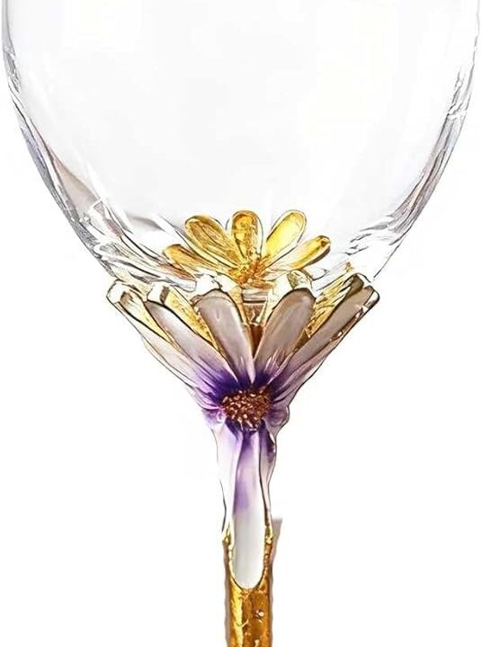 Gets Handpainted Wine Glasses Floral Decorative Transparent Wine Goblet for Wedding Anniversary (Purple)