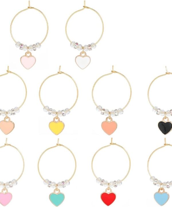 SUNNYCLUE 10Pcs Wine Glass Charm Markers Identifiers Heart Love Valentines Day Tags for Gathering Wedding Party Favor Drinks Decor Supplies