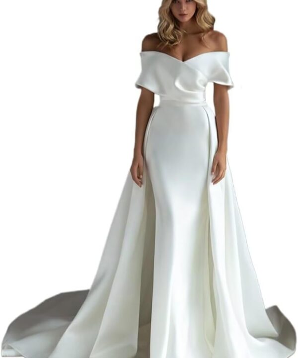 Lace Mermaid Wedding Dresses for Bride 2025 with Train Long Sleeve Tulle Bridal Gown for Women