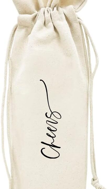 Andaz Press Cheers Wine Bag, Wine Bottle Cover, Wedding Canvas Wine Bag, Champagne Bottle Bag, Wedding Gifts, Wedding Day, Engagement Gift, Gift For Her, Him, Bride, Groom, Couples, Newlyweds, 1-Pack