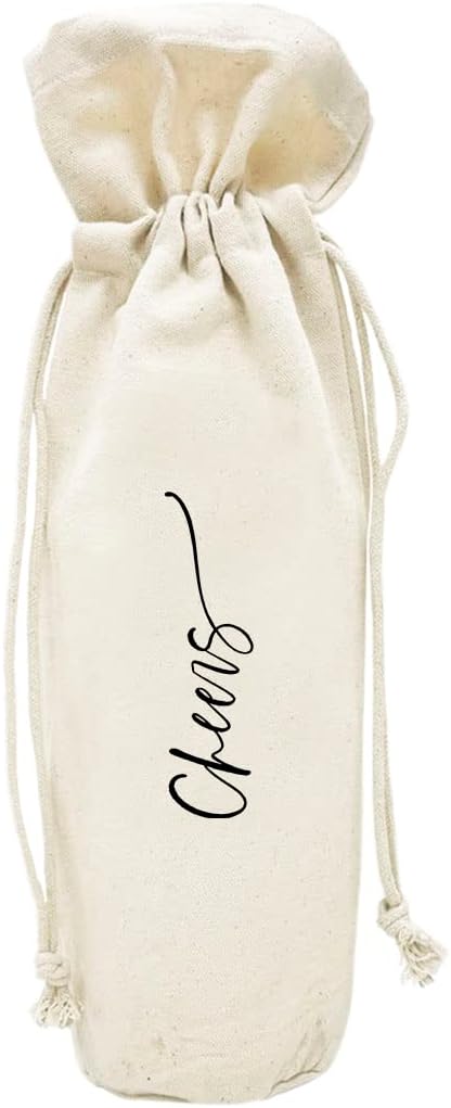 Andaz Press Cheers Wine Bag, Wine Bottle Cover, Wedding Canvas Wine Bag, Champagne Bottle Bag, Wedding Gifts, Wedding Day, Engagement Gift, Gift For Her, Him, Bride, Groom, Couples, Newlyweds, 1-Pack