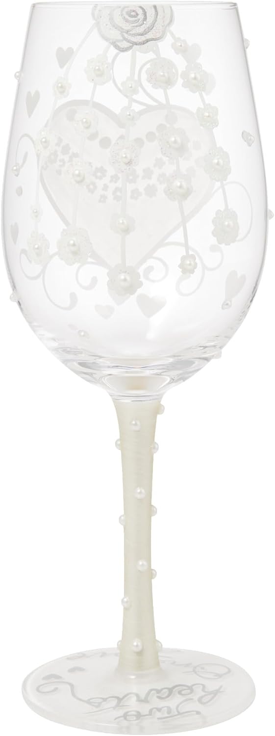 Enesco Lolita Designs Wedding Bride Two Hearts One Love Hand-Painted Artisan Wine Glass, 15 Ounce, Multicolor