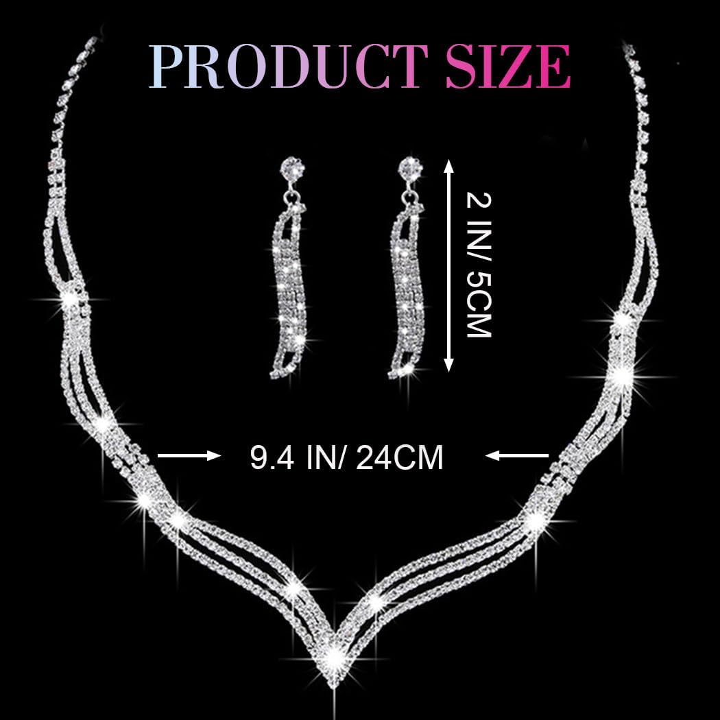 Silver V Shaped Necklace Rhinestone Necklace And Earring Set Wedding Bridal Sparkly Crystal Necklaces for Women