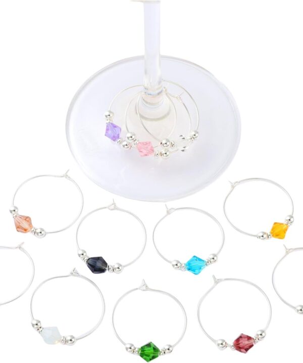 Pride & Par 12Pcs Gold/Silver Plating Ring with Gem Charms for Glasses - Wine Glass Markers for Weddings & Parties