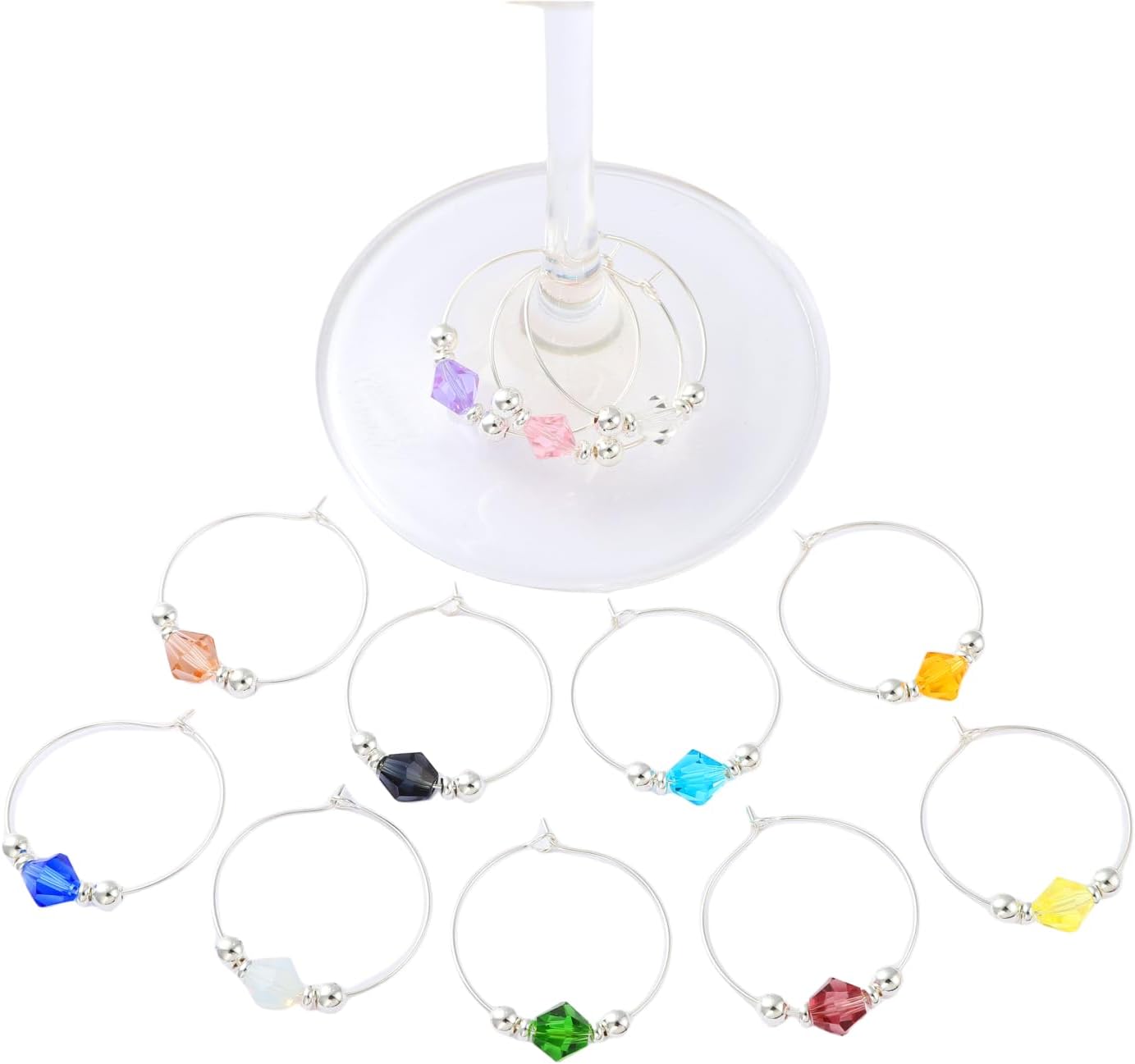 Pride & Par 12Pcs Gold/Silver Plating Ring with Gem Charms for Glasses - Wine Glass Markers for Weddings & Parties