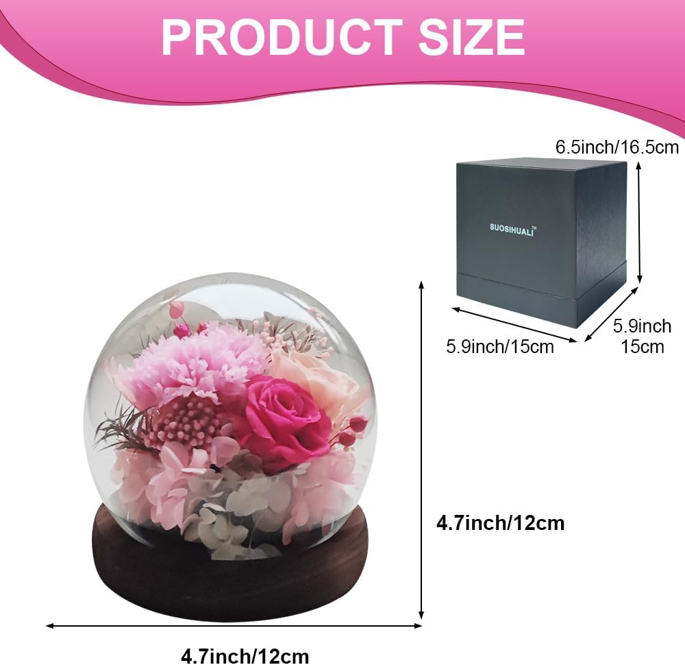 Forever Rose Birthday Gifts for Women, Eternal Flowers for Delivery Prime, Preserved Pink Rose Flowers in Glass Dome for Mom Grandma Wife Girlfriend