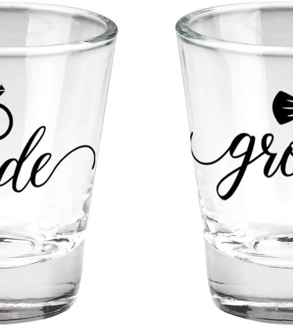 Bride And Groom Shot Glasses / 2 Wedding Shot Glasses/Bachelorette Bachelor Party 1.5 Ounce Small Glass Set