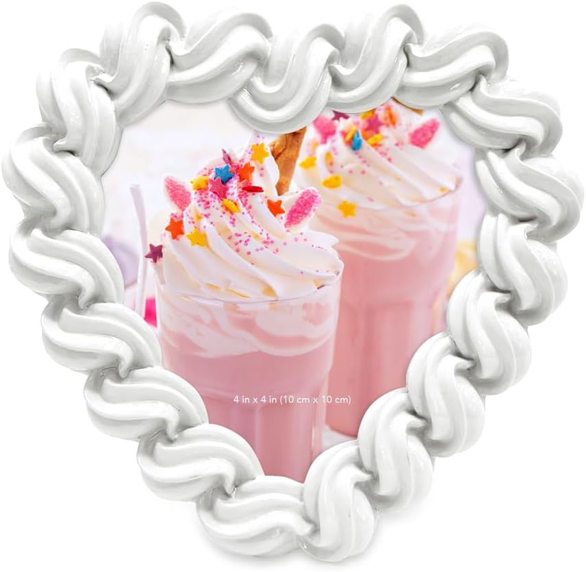Isaac Jacobs 4×4 White Glossy Frosting Heart-shaped Picture Frame with Easel & Hook for Tabletop & Wall Display, Decorative Art Design, Home Décor, Gallery Wall, Desktop Display (4×4, White)