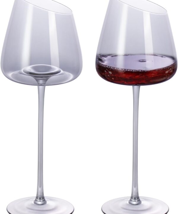 KAMMAK Wine Glasses Set of 2, 16.06 oz Hand Blown Crystal Bordeaux Wine Glasses, Thin Rim & Long Stem, Perfect for Red & White, Daily Use, Wedding or Birthday Gift with Gift Box, XH-H280 Gray