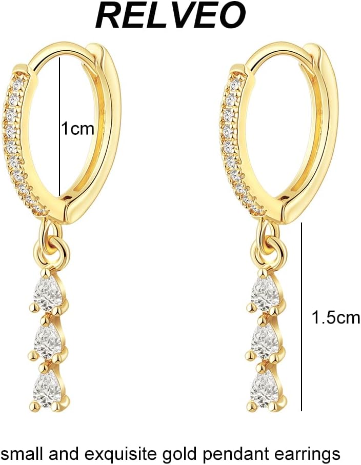 Gold/Silver Hoop Earrings for Women,Dainty 14k Gold/Silver Plated Small CZ Diamond Dangle Drop Earrings for Women Trendy Lightweight Jewelry Set