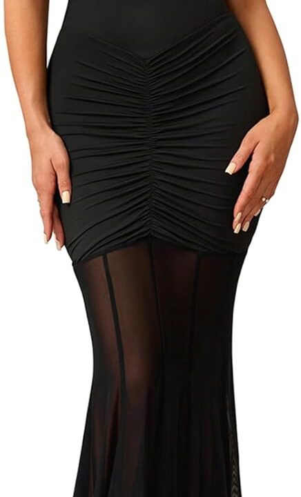 HTZMO Women Sexy Off Shoulder Bodycon Maxi Dress Strapless Ruched Wedding Guest Formal Party Long Dresses