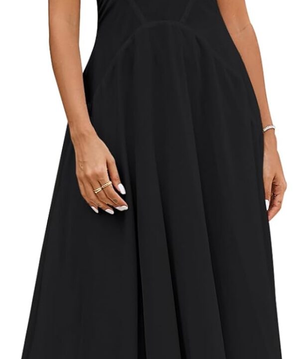 GLNEGE Women's Summer V-Neck Long Dress Casual Halter Wedding Guest Dresses Boho Flowy Smocked Sundress 2025