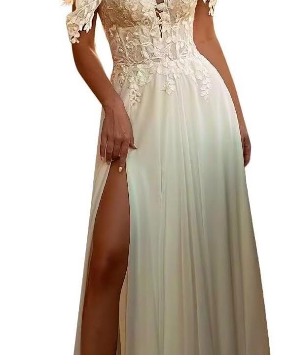 Lace Beach Wedding Dresses for Bride 2025 Long Chiffon Bridal Dress Boho Wedding Gowns with Train