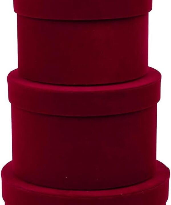 GnFlus Red Wine Gift Boxes for Presents Set of 4 Round Velvet Nesting Gifts Box for Arrangements Flowers Wedding Birthday Valentines Bridesmaid Christmas Party Anniversary
