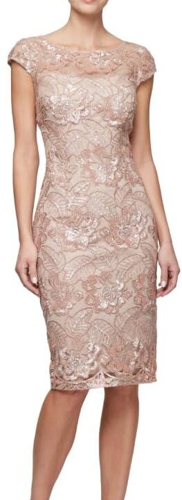 Alex Evenings Womens Short Floral Embroidered Cocktail Sheath Dress, Wedding Guest, Formal Gown (Petite and Regular Sizes)