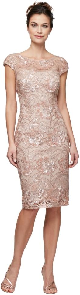 Alex Evenings Womens Short Floral Embroidered Cocktail Sheath Dress, Wedding Guest, Formal Gown (Petite and Regular Sizes)