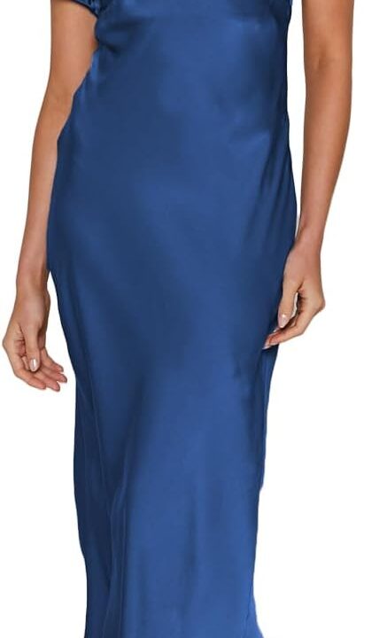 Summer Satin Flutter Sleeve Wedding Guest Dresses for Women Sweetheart Neckline Cutout Tie Back Midi Cocktail Dress
