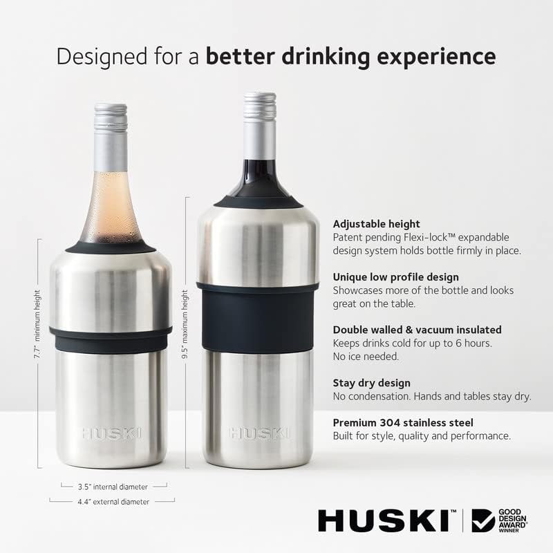 Huski Wine Chiller | Award Winning Iceless Design | Keeps Wine Cold up to 6 Hours | Wine Accessory | Next Generation Ice Bucket | Fits Some Champagne Bottles | Perfect Gift for Wine Lovers (Champagne)