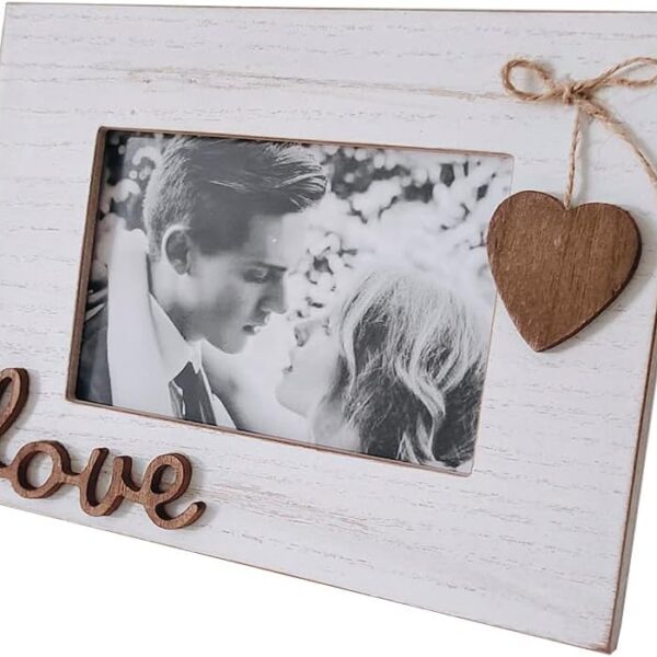 4x6 Love Picture Frame Horizontal White with Heart for Table Top and Wall Mounting-Distressed Wooden Photo Frame HD Glass Inside (white)