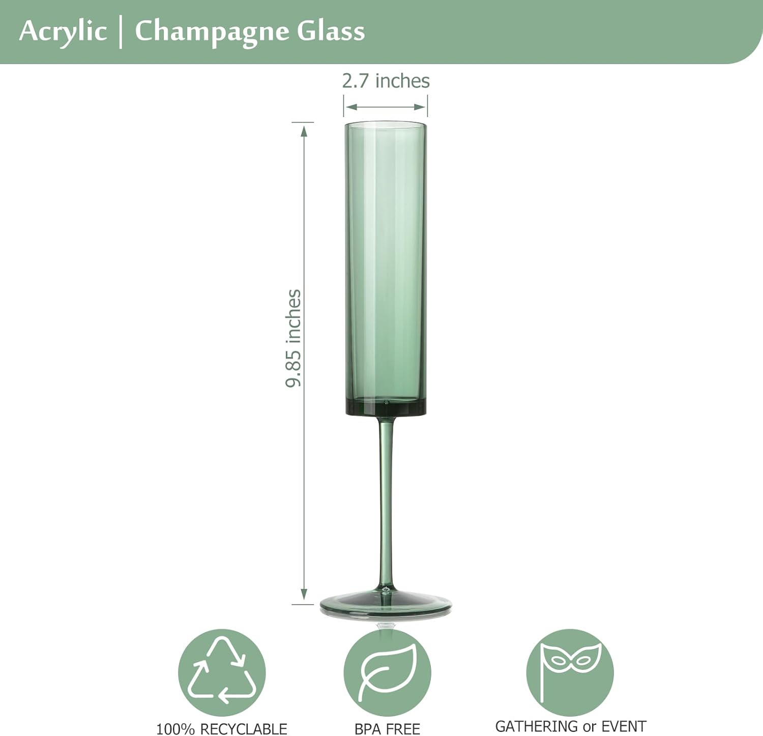 12 Pack Acrylic Dark Green Wine Glasses Green champagne glasses Champagne Flutes Sparkling Wine Glasses Wine Goblets Wedding Glassware Set Drinkware Glasses for Wedding Bar Celebration Baby Shower