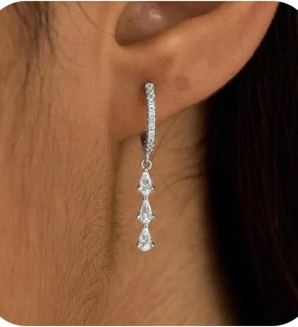 Silver Earrings for Women,Dainty Silver Huggie Dangle Earrings Trendy Small CZ Diamond Earrings Jewelry for Women