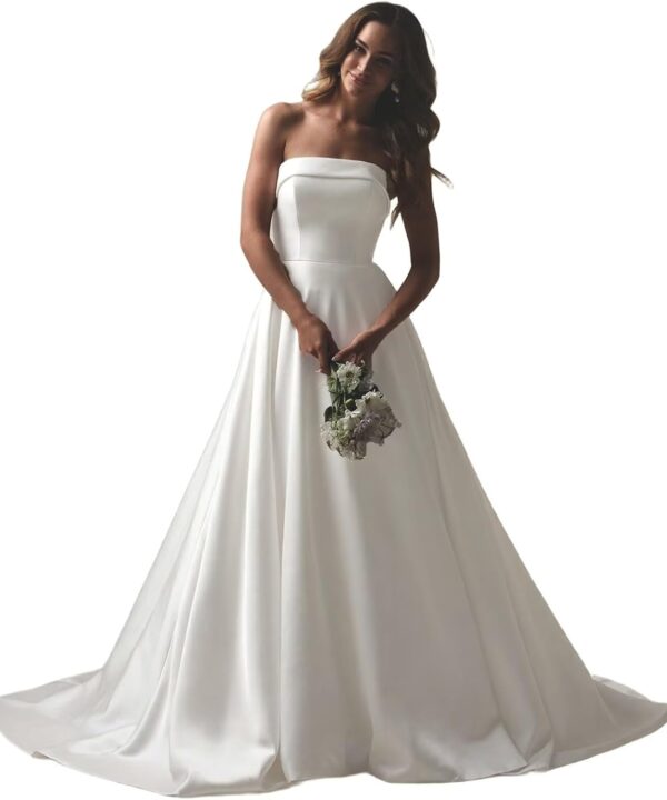 2025 Wedding Dresses for Bride Satin A Line Bridal Gown Formal Party Evening Maxi Gown